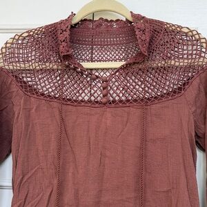 Free People Gauze & Crochet Blouse